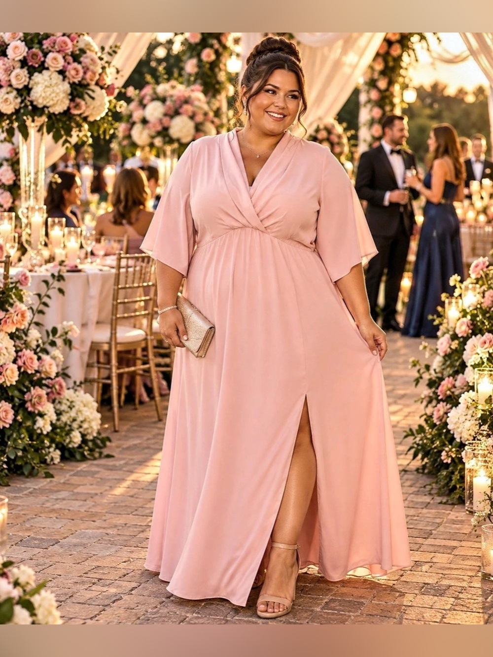 Andrée by Unit Beautiful Blush Pink Plus Size Flattering Maxi Dress Size 2X NWT